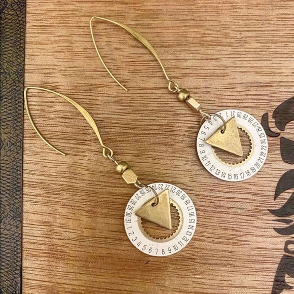 Up-cycled, Vintage Watch Calendar, Brass Earrings by whisperedHEART - Picture 1 of 3